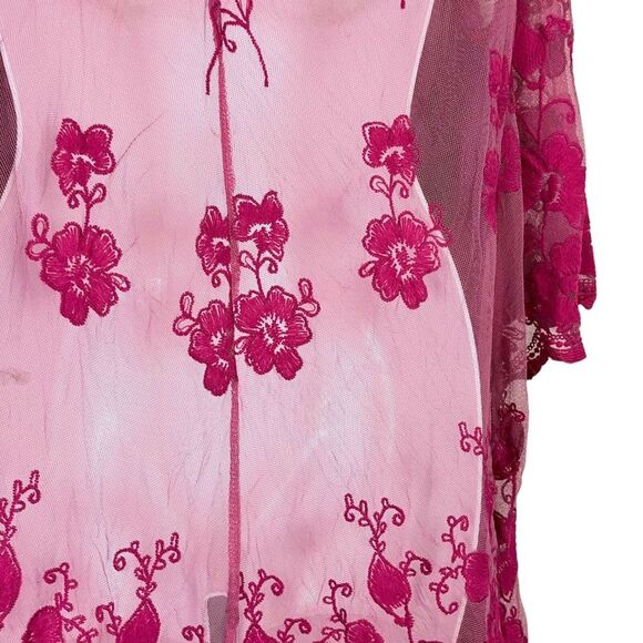 Dee Elly Pink Lace Embroidered Open Sheer Coverup Top Jacket Floral Fairy sz S - Picture 13 of 16